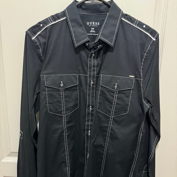 "Midnight Rendezvous: The Guess Western-Inspired Contrast Stitched Shirt" - Picture 1 of 2